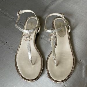 Chanel metallic gold thong chain rimmed sandals flats size 38.5